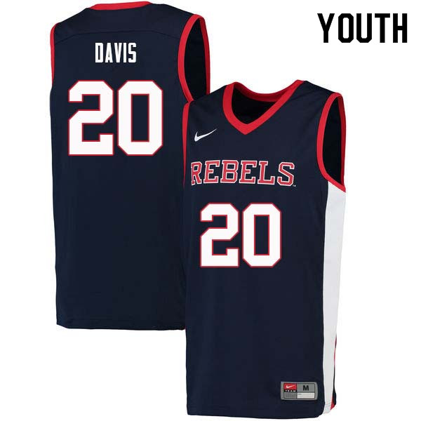 D.C. Davis Ole Miss Rebels NCAA Youth Navy #20 Stitched Limited College Football Jersey KFQ1158VF